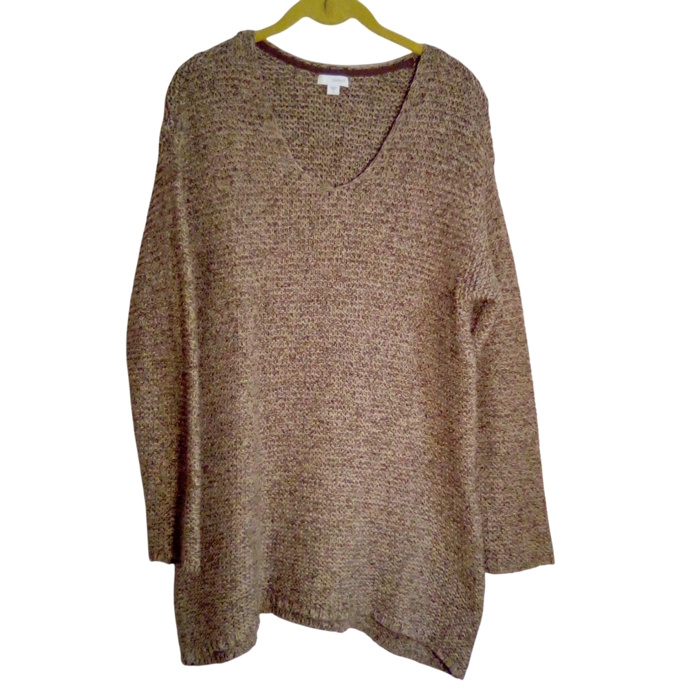 J Jill Pure Jill Womens Sweater Medium Long Sleeve V Neck Pullover Brown Marled